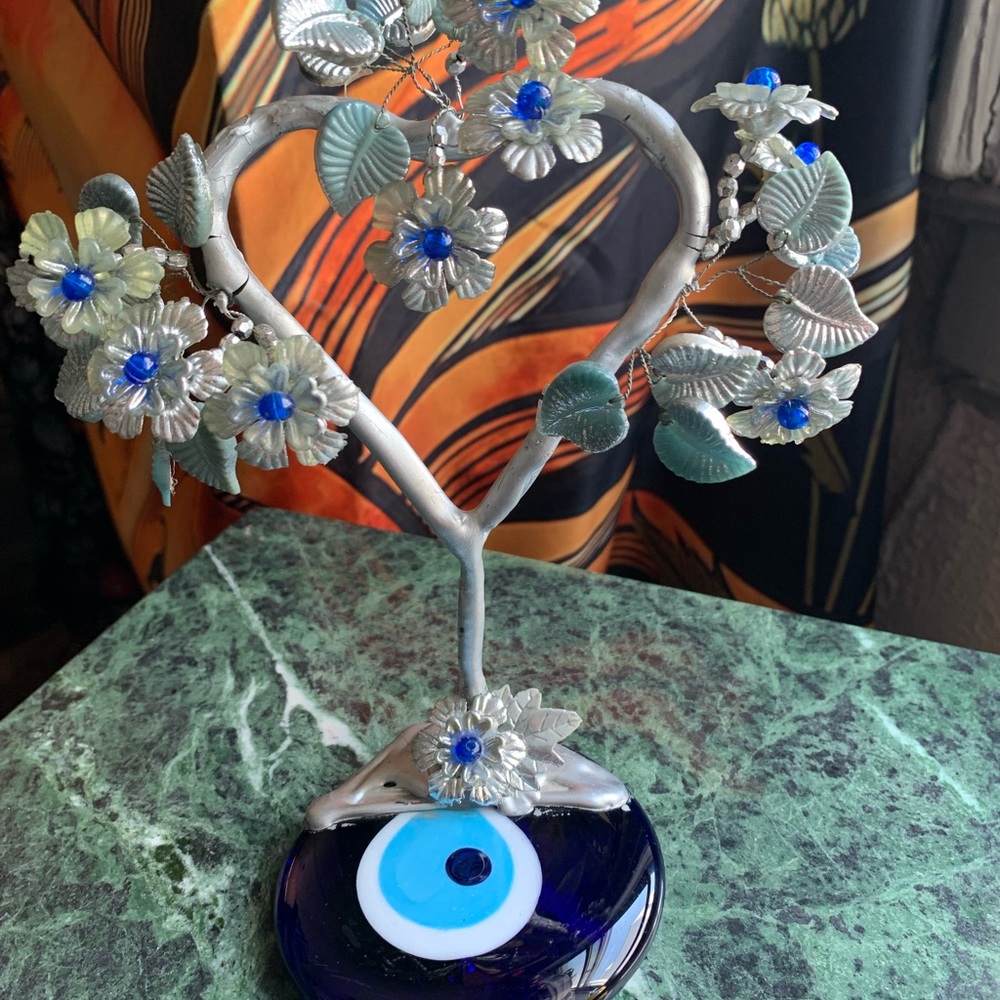Silver and Blue Evil Eye Decorative Tree